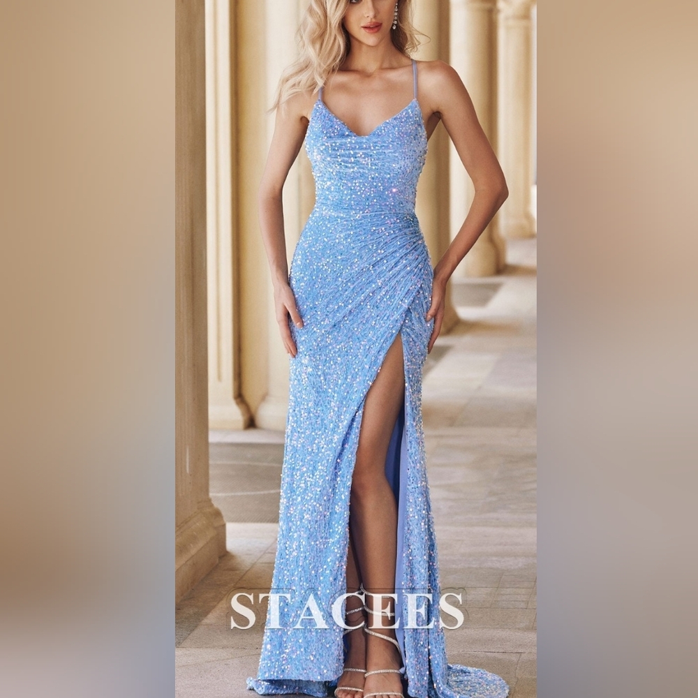 STACCES Blue Sequin Prom Dress